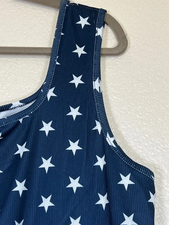 Navy blue and white star tank top, size 3X - Picture 3 of 4